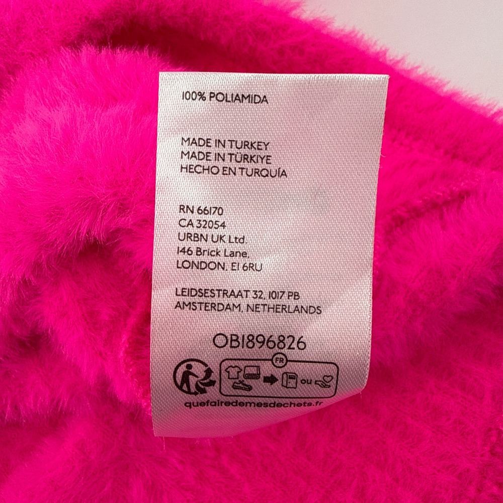 By Anthropologie Neon Pink Fuzzy Sweater Eyelash Mock Neck Cropped Knit Top M - Picture 7 of 9